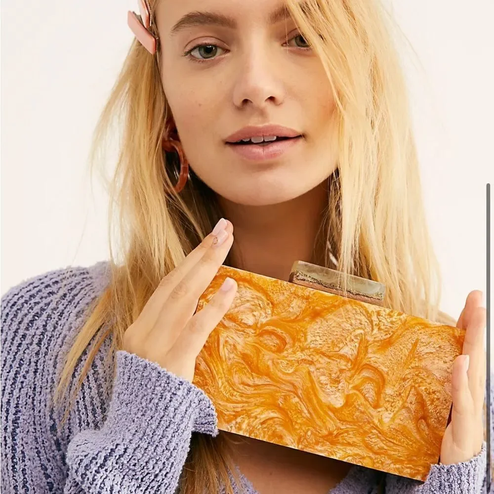Free People Resin Box Clutch Gold Marble